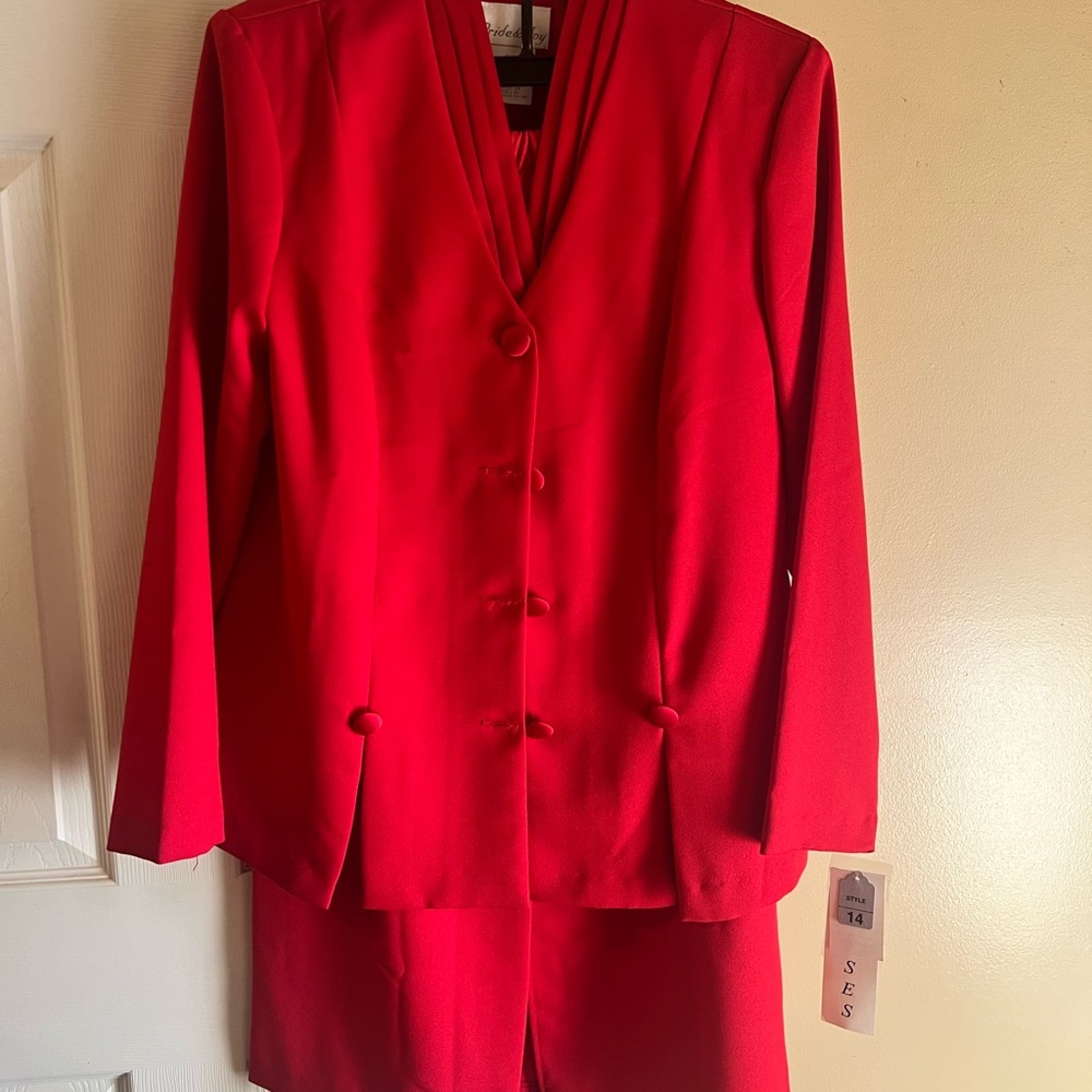 Red Button-Up Blazer and Skirt Set
